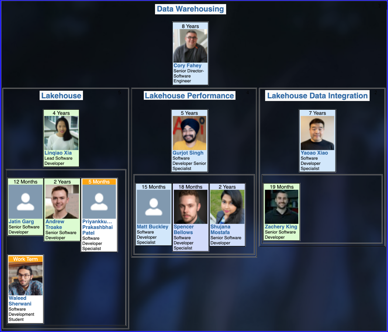 Org chart of the Nasdaq Verafin data platform team